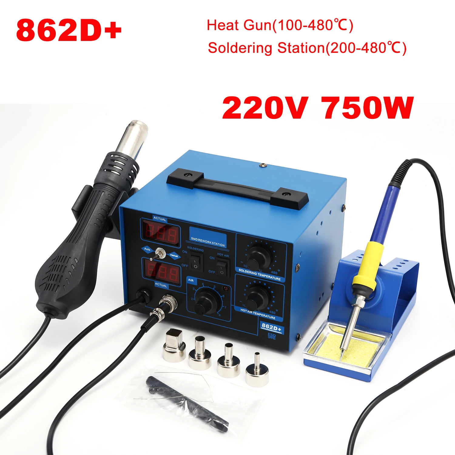 Smd Rework Station Hot Air Soldering 2 In 1 - 862D+ Lötstation 2-in-1 BGA Rework-Station Lötkolben